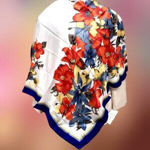 Beautiful Giorgio Bissoni 100% Silk Scarf 34" white blue orange red floral(23)